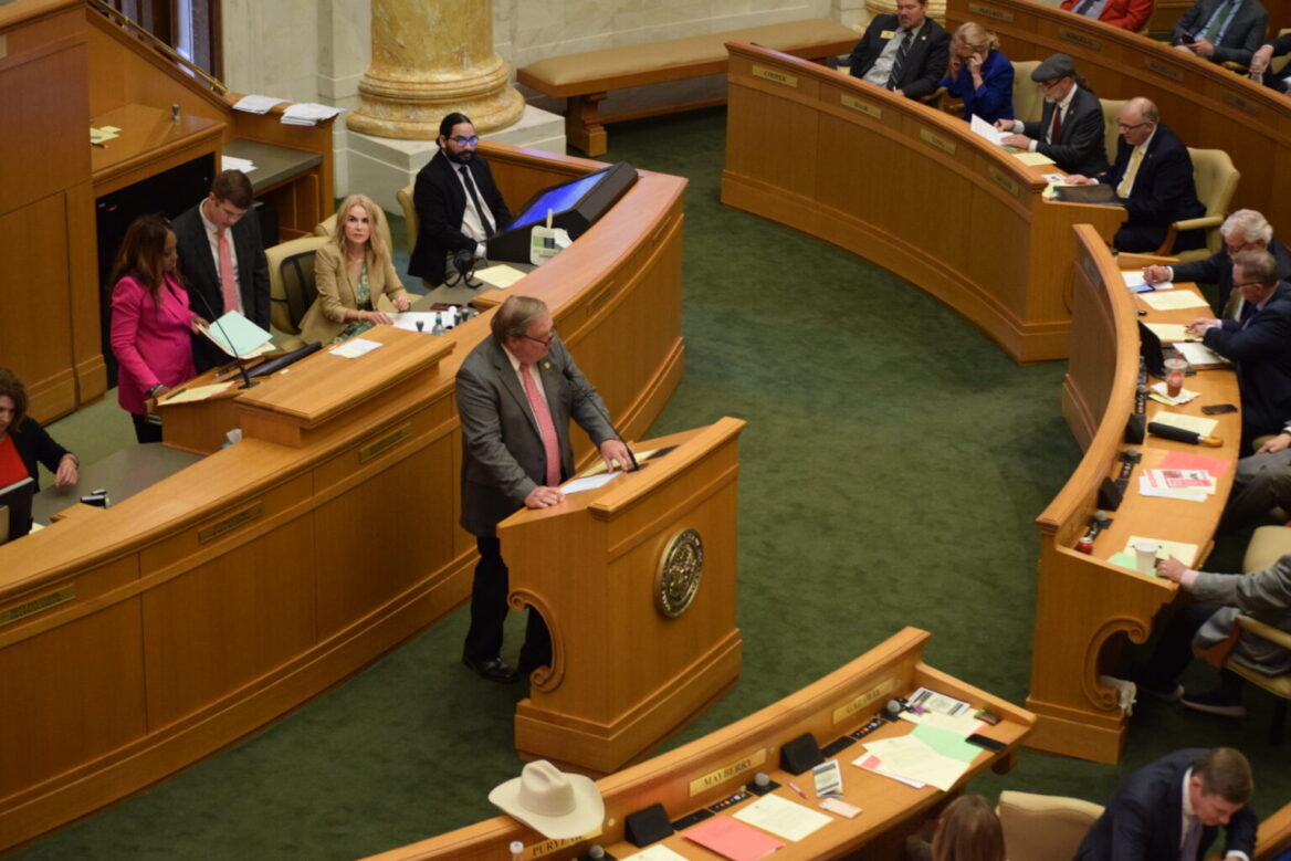 Rep. Lane Jean, R-Magnolia, addresses the Arkansas House of Representatives on Wednesday, May 1, 2024. (Antoinette Grajeda/Arkansas Advocate)
